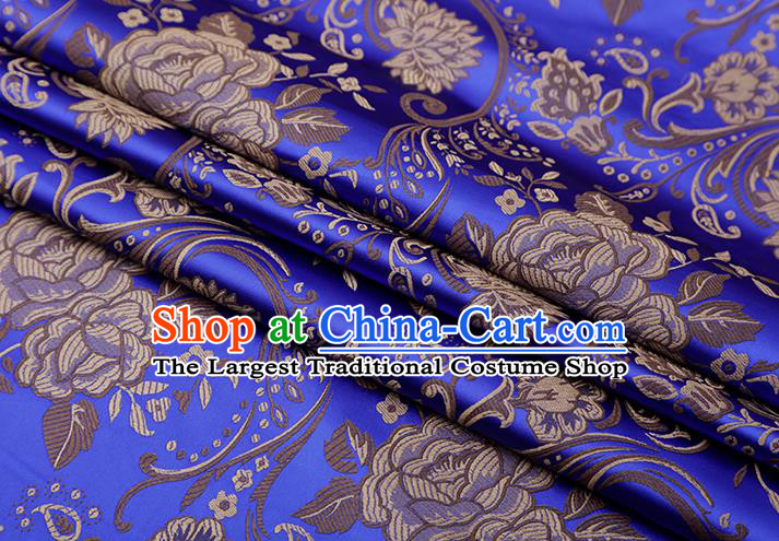 Chinese Traditional Twine Peony Lotus Pattern Royalblue Brocade Fabric Cheongsam Tapestry Drapery