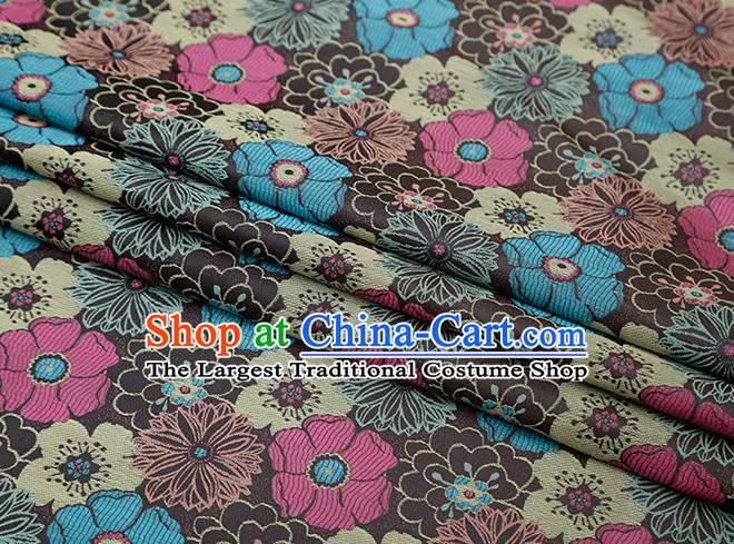 Chinese Traditional Lotus Leaf Pattern Black Brocade Fabric Cheongsam Tapestry Drapery