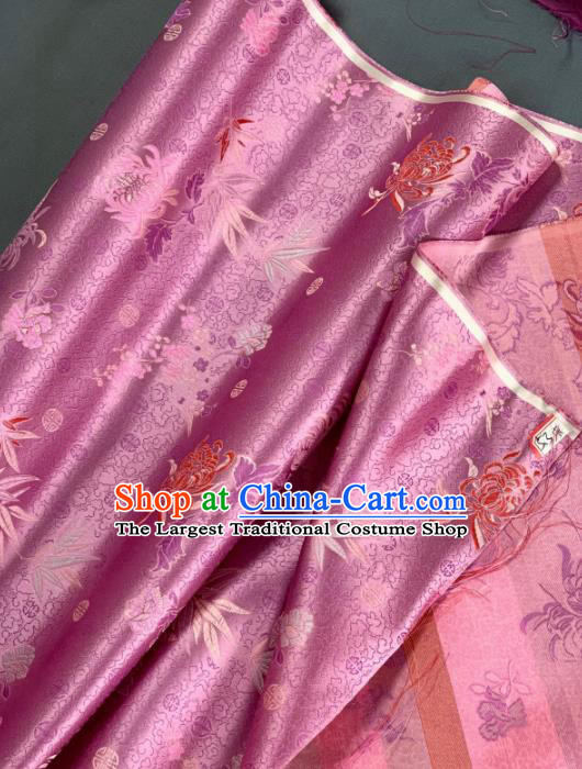 Chinese Classical Chrysanthemum Bamboo Pattern Design Pink Silk Fabric Asian Traditional Hanfu Brocade Material
