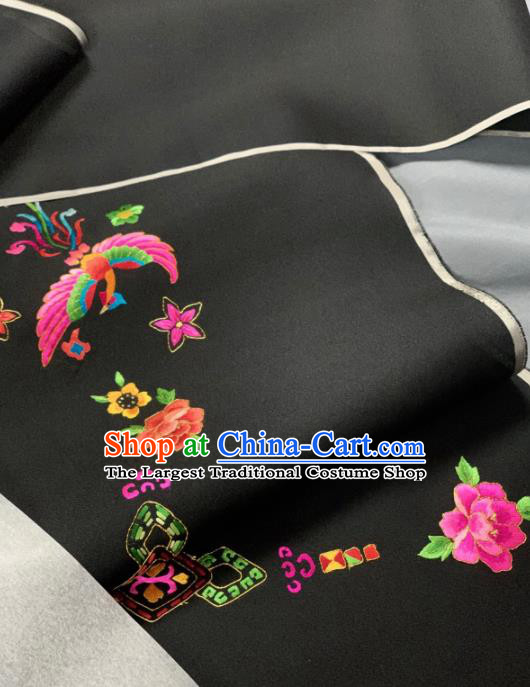 Chinese Classical Phoenix Peony Pattern Design Black Silk Fabric Asian Traditional Hanfu Brocade Material
