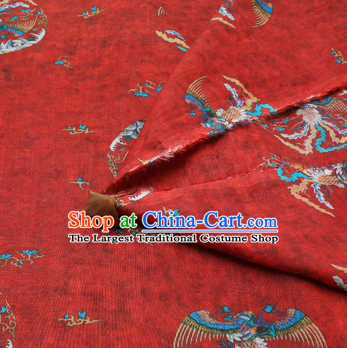 Chinese Traditional Phoenix Design Pattern Red Ramie Fabric Cheongsam Ramee Drapery