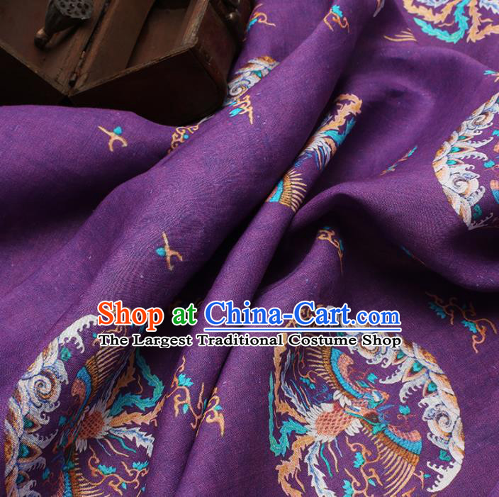 Chinese Traditional Phoenix Design Pattern Purple Ramie Fabric Cheongsam Ramee Drapery