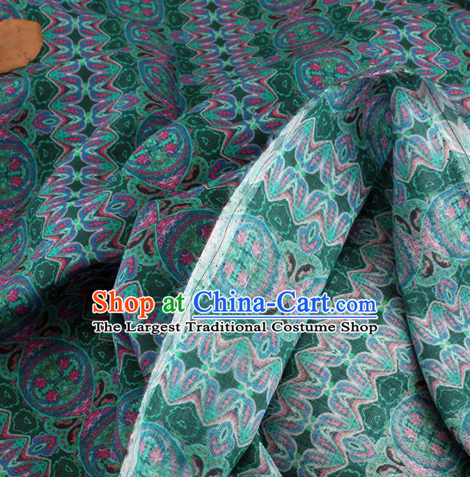 Chinese Traditional Flowers Design Pattern Deep Green Ramie Fabric Cheongsam Ramee Drapery