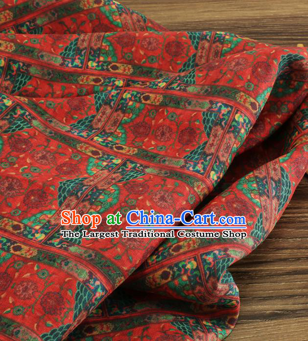 Chinese Traditional Geometric Design Pattern Red Ramie Fabric Cheongsam Ramee Drapery