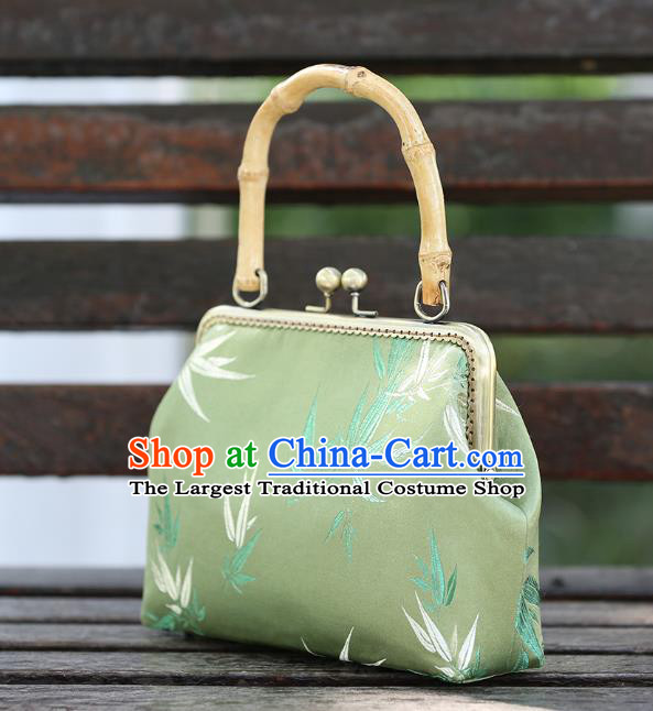 Chinese Traditional Bamboo Pattern Green Brocade Bag Handmade Cheongsam Handbag for Women