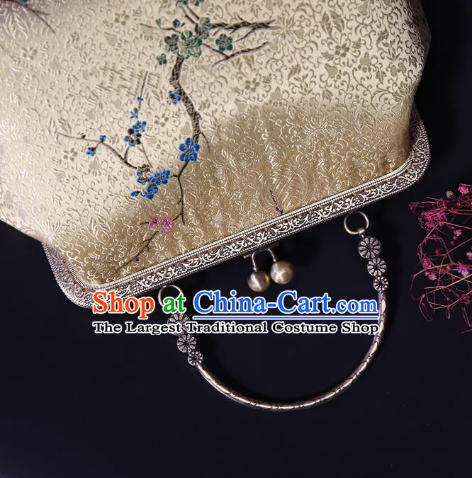 Chinese Traditional Plum Blossom Pattern Golden Brocade Bag Handmade Cheongsam Silk Handbag for Women