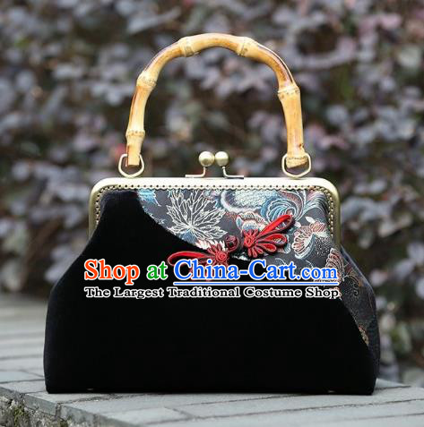 Chinese Traditional Plum Blossom Pattern Black Brocade Bag Handmade Cheongsam Pleuche Handbag for Women