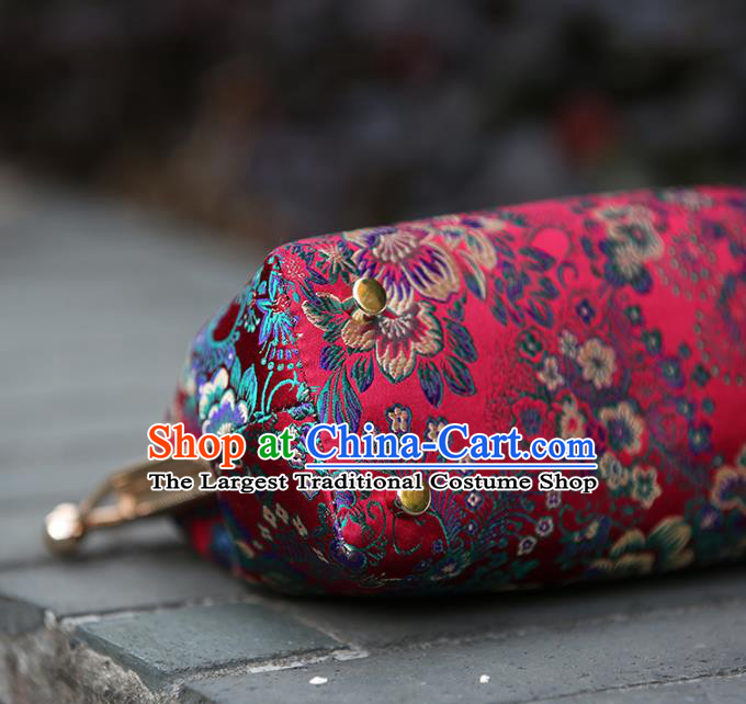 Chinese Traditional Peony Pattern Red Brocade Bag Handmade Cheongsam Silk Handbag for Women