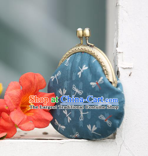 Chinese Traditional Dragonfly Pattern Blue Brocade Wallet Handmade Cheongsam Handbag for Women