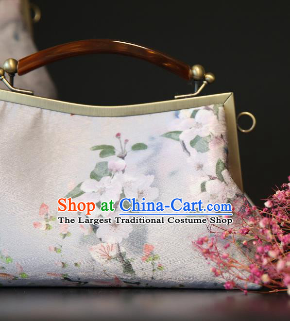 Chinese Traditional Sakura Pattern White Brocade Bag Handmade Cheongsam Silk Handbag for Women