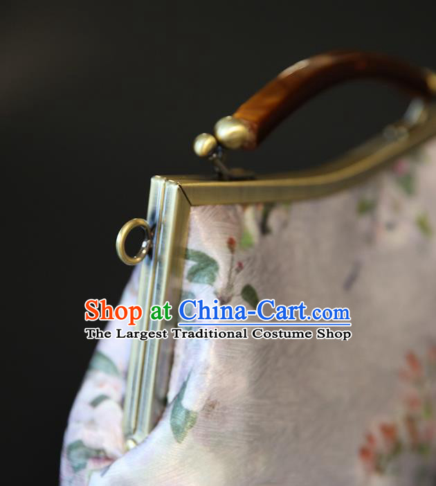 Chinese Traditional Sakura Pattern White Brocade Bag Handmade Cheongsam Silk Handbag for Women