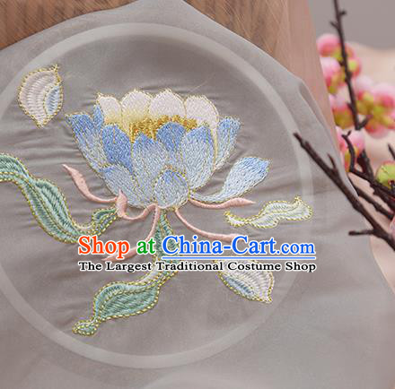 Chinese Traditional Embroidered Epiphyllum Light Grey Cloth Applique Accessories Embroidery Patch