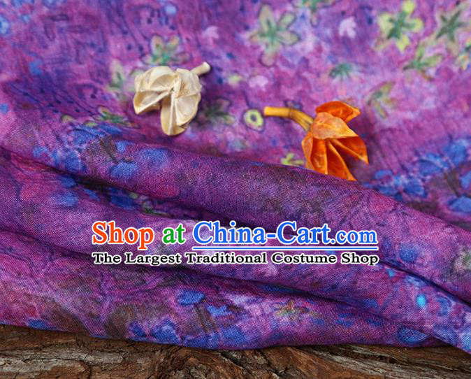 Chinese Traditional Flowers Design Pattern Purple Ramie Fabric Cheongsam Ramee Drapery