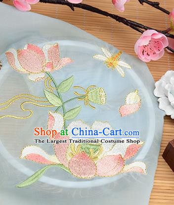 Chinese Traditional Embroidered Lotus Light Blue Chiffon Applique Accessories Embroidery Patch