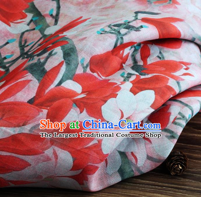 Chinese Traditional Mangnolia Design Pattern Pink Ramie Fabric Cheongsam Ramee Drapery