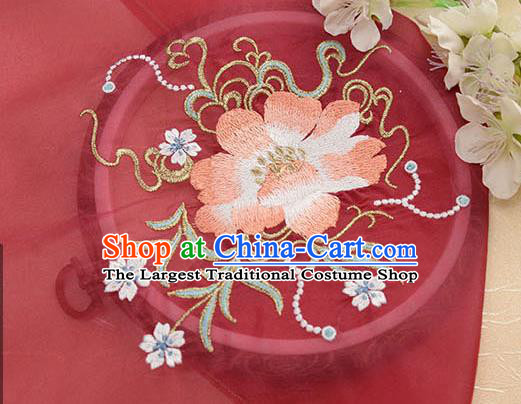 Chinese Traditional Embroidered Floral Wine Red Chiffon Applique Accessories Embroidery Patch