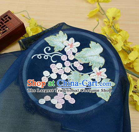 Chinese Traditional Embroidered Grape Leaf Navy Chiffon Applique Accessories Embroidery Patch