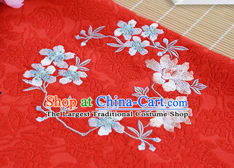 Chinese Traditional Embroidered Plum Lotus Red Silk Applique Accessories Embroidery Patch