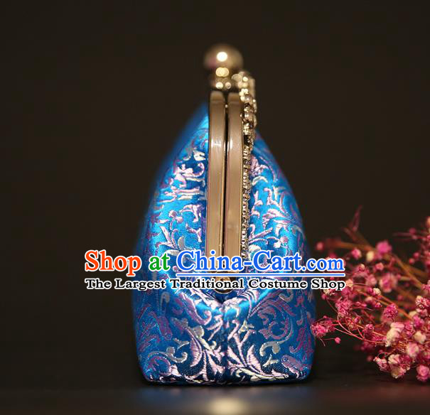 Chinese Traditional Wheat Floret Pattern Blue Brocade Bag Handmade Cheongsam Silk Handbag for Women