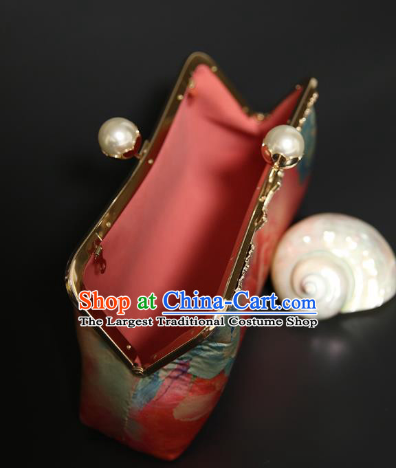 Chinese Traditional Peony Pattern Pink Brocade Bag Handmade Cheongsam Silk Handbag for Women