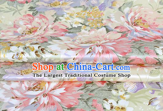Chinese Classical Flower Pattern Design Light Yellow Silk Fabric Asian Traditional Hanfu Mulberry Silk Material