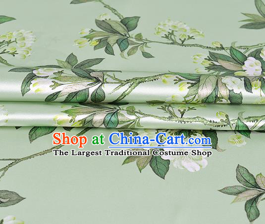 Chinese Classical Pear Flowers Pattern Design Light Green Silk Fabric Asian Traditional Hanfu Mulberry Silk Material