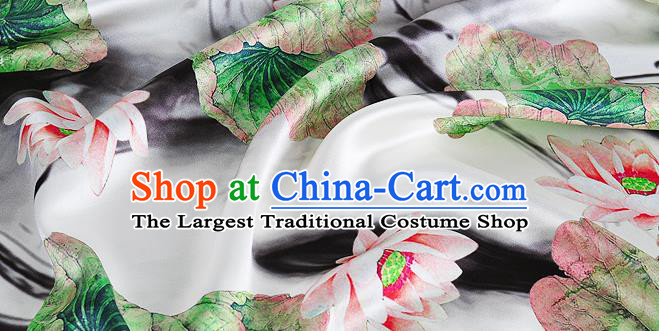 Chinese Classical Lotus Pattern Design White Silk Fabric Asian Traditional Hanfu Mulberry Silk Material
