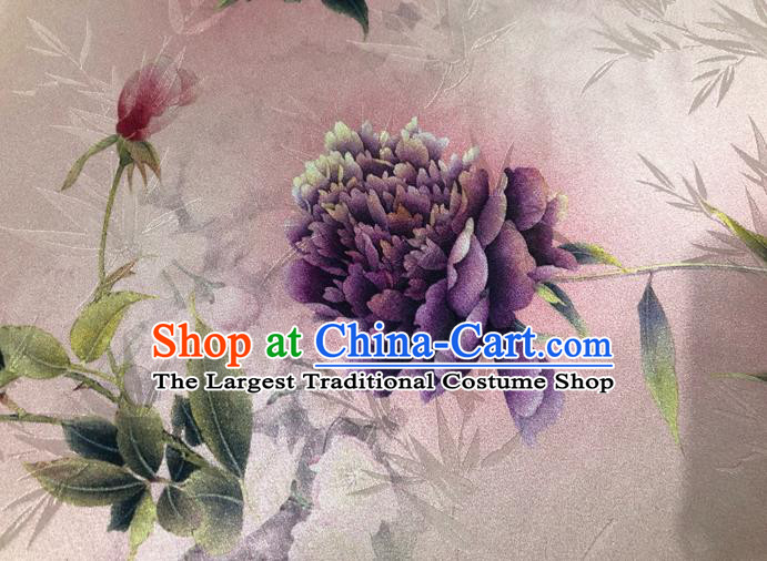 Chinese Classical Bamboo Peony Pattern Design Pink Silk Fabric Asian Traditional Hanfu Mulberry Silk Material