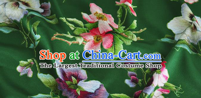 Chinese Classical Phalaenopsis Pattern Design Deep Green Silk Fabric Asian Traditional Hanfu Mulberry Silk Material