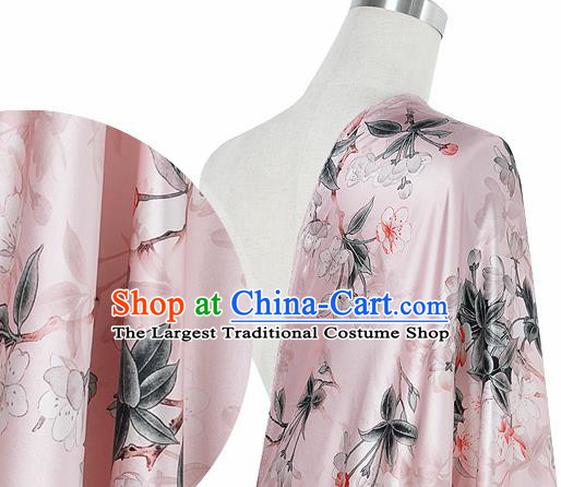 Chinese Classical Peach Blossom Pattern Design Pink Silk Fabric Asian Traditional Hanfu Mulberry Silk Material