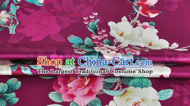 Chinese Classical Magnolia Pattern Design Purple Silk Fabric Asian Traditional Hanfu Mulberry Silk Material