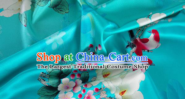 Chinese Classical Magnolia Pattern Design Blue Silk Fabric Asian Traditional Hanfu Mulberry Silk Material