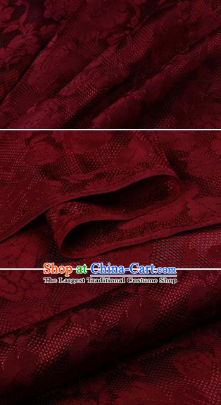 Chinese Classical Roses Pattern Design Dark Red Silk Fabric Asian Traditional Hanfu Mulberry Silk Material