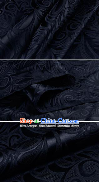 Chinese Classical Pteris Pattern Design Navy Silk Fabric Asian Traditional Hanfu Mulberry Silk Material