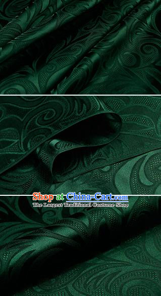 Chinese Classical Pteris Pattern Design Deep Green Silk Fabric Asian Traditional Hanfu Mulberry Silk Material