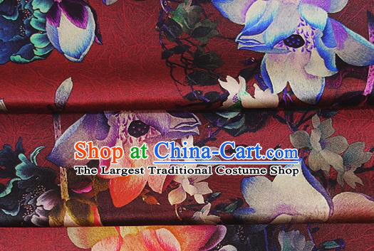 Chinese Classical Flowers Pattern Design Purplish Red Silk Fabric Asian Traditional Hanfu Mulberry Silk Material