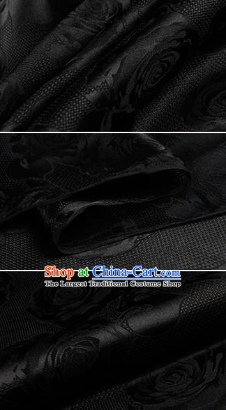 Chinese Classical Roses Pattern Design Black Silk Fabric Asian Traditional Hanfu Mulberry Silk Material