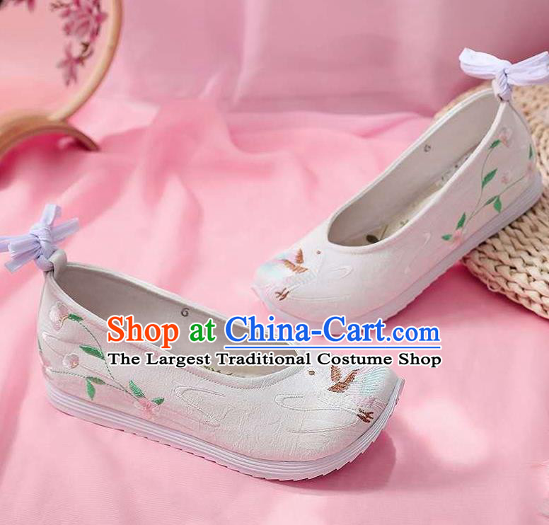 Chinese Embroidered Crane White Shoes Hanfu Shoes Women Shoes Opera Shoes Princess Shoes