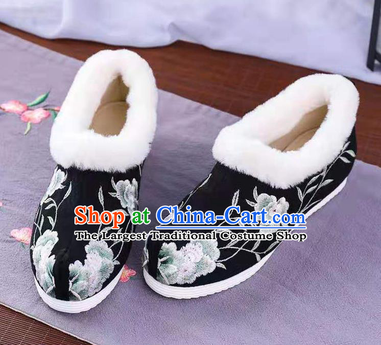Chinese Winter Embroidered Black Shoes Hanfu Shoes Women Shoes Opera Shoes Princess Shoes