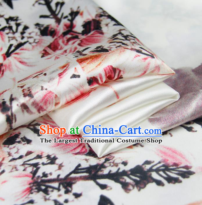 Chinese Classical Ink Lotus Pattern Design White Silk Fabric Asian Traditional Hanfu Mulberry Silk Material