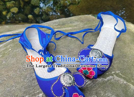 Traditional Chinese Yunnan National Royalblue Shoes Women Shoes Embroidered Sandal