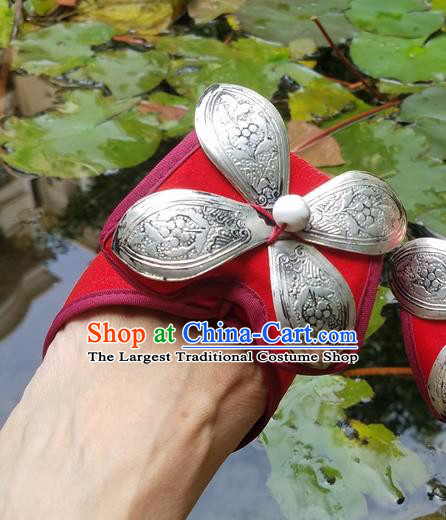 Traditional Chinese Handmade Red Wedge Heel Shoes Women Yunnan National Shoes Embroidered Sandal