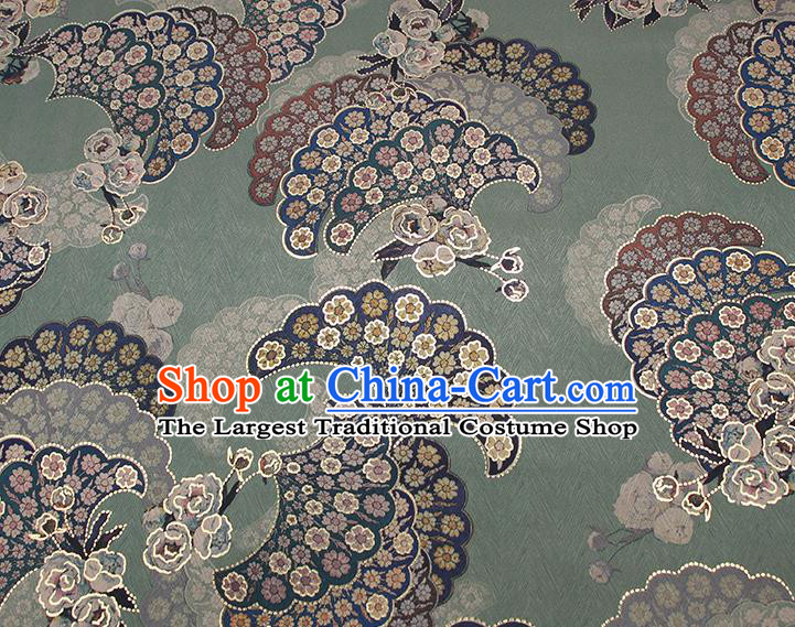 Chinese Classical Paeonia Lactiflora Pattern Design Green Brocade Fabric Asian Traditional Hanfu Satin Material