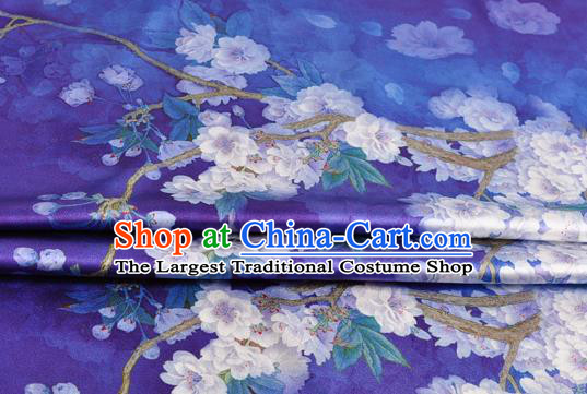 Chinese Classical Pear Flowers Pattern Design Royalblue Silk Fabric Asian Traditional Hanfu Mulberry Silk Material