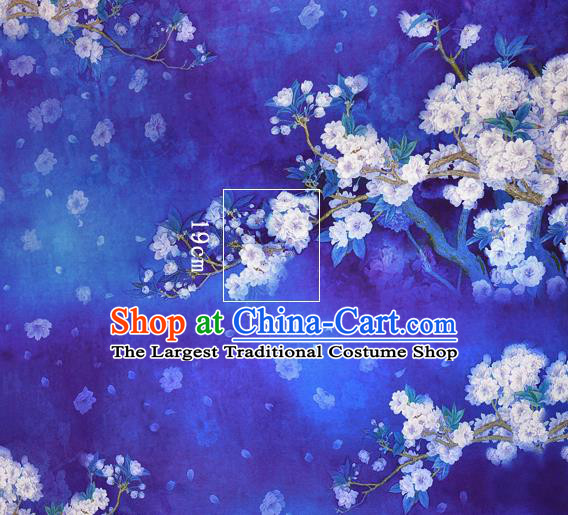 Chinese Classical Pear Flowers Pattern Design Royalblue Silk Fabric Asian Traditional Hanfu Mulberry Silk Material