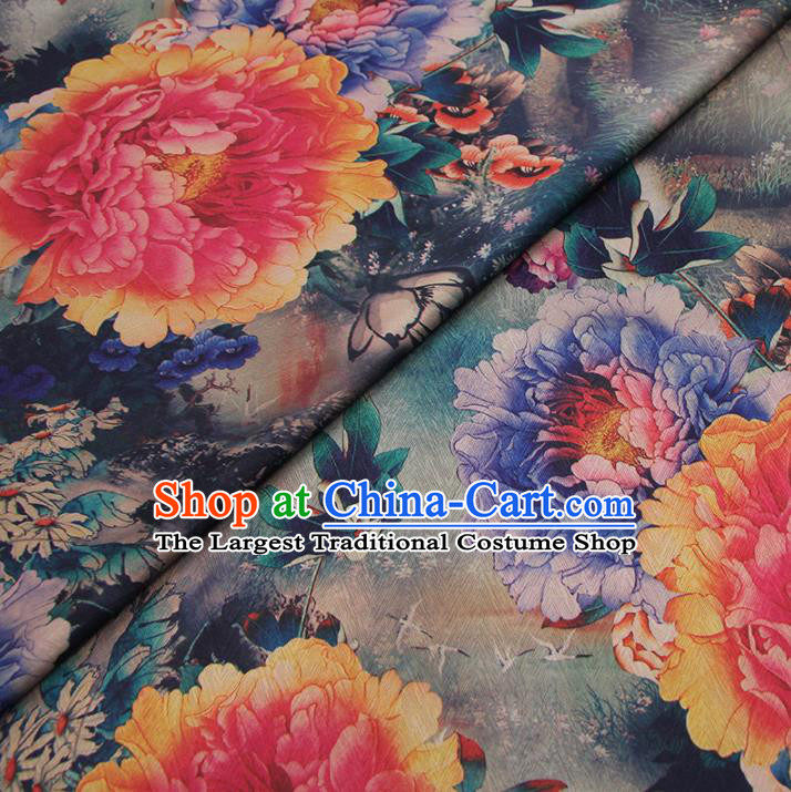 Chinese Classical Peony Pattern Design Brocade Fabric Asian Traditional Hanfu Satin Material