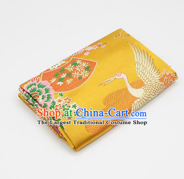 Chinese Classical Crane Plum Pattern Design Golden Brocade Fabric Asian Traditional Hanfu Satin Material