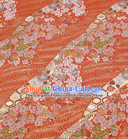 Chinese Classical Sakura Pattern Design Red Brocade Fabric Asian Traditional Hanfu Satin Material