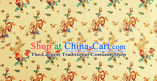 Chinese Classical Dragon Phoenix Pattern Design Yellow Silk Fabric Asian Traditional Hanfu Mulberry Silk Material