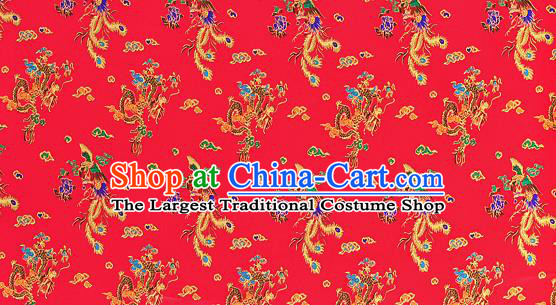 Chinese Classical Dragon Phoenix Pattern Design Red Silk Fabric Asian Traditional Hanfu Mulberry Silk Material